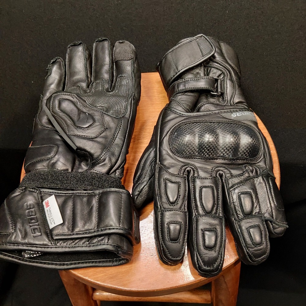 Sedici Black Leather Carbon Fiber Knuckle Motorcycle Gloves 3M Thinsulate 3XL